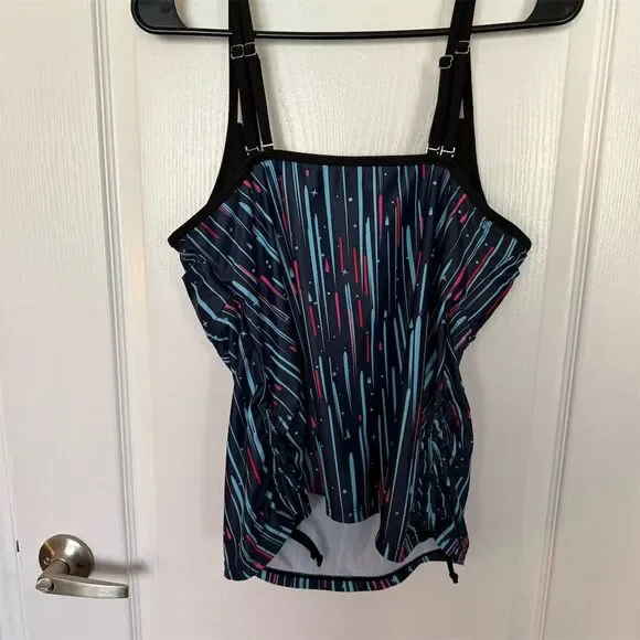 Yonique Women's Multicolor Striped Tankini Top L Adjustable Straps - Picture 2 of 3